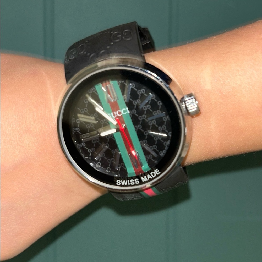Gucci Black and Red Men's Watch with Green Stripe